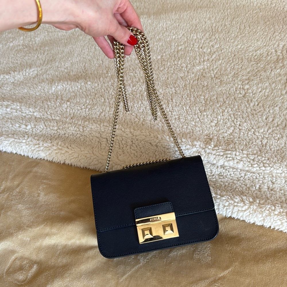 Furla Black and Gold Chain Bag